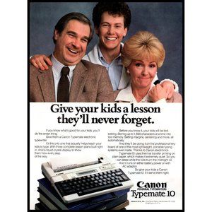 1985 Canon Typemate 10 Electronic Typewriter Vintage Print Ad 80s Tech Wall Art